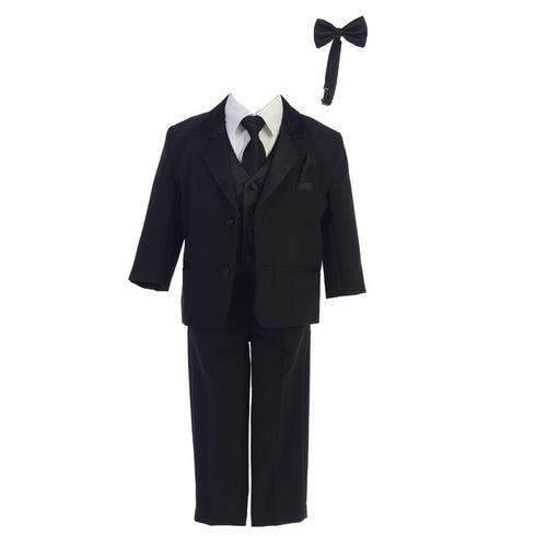 Big Boys Black Jacket Vest Bow Tie Zipper Tie Shirt Pant Tuxedo 8-14 - SophiasStyle.com