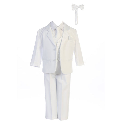 Boys White Dinner Jacket Vest Bow Tie Zipper Tie Shirt Pant Tuxedo 2T-7 - SophiasStyle.com