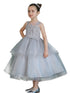 Big Girls Silver Illusion Neckline Lace Organza Junior Bridesmaid Dress 8-16 - SophiasStyle.com