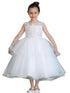 Big Girls Ivory Illusion Neckline Lace Organza Junior Bridesmaid Dress 8-16 - SophiasStyle.com