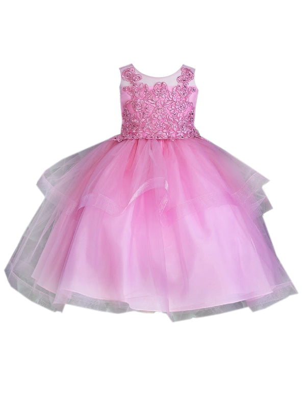 Little Girls Mauve Illusion Neckline Lace Organza Flower Girl Dress 2-6 - SophiasStyle.com