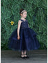 Little Girls Navy Illusion Neckline Lace Organza Flower Girl Dress 2-6 - SophiasStyle.com