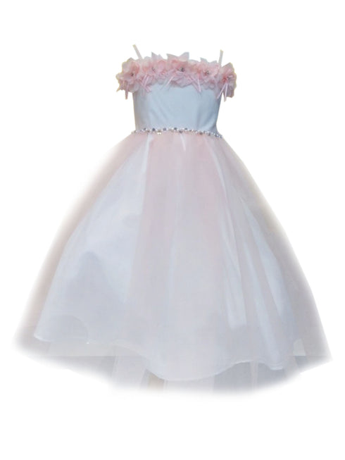 Little Girls Blush Floral Off Shoulder Tulle Flower Girl Dress 2-6 - SophiasStyle.com