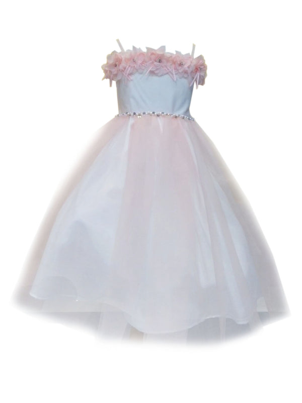 Big Girls Blush Floral Off Shoulder Tulle Junior Bridesmaid Dress 8-16 - SophiasStyle.com