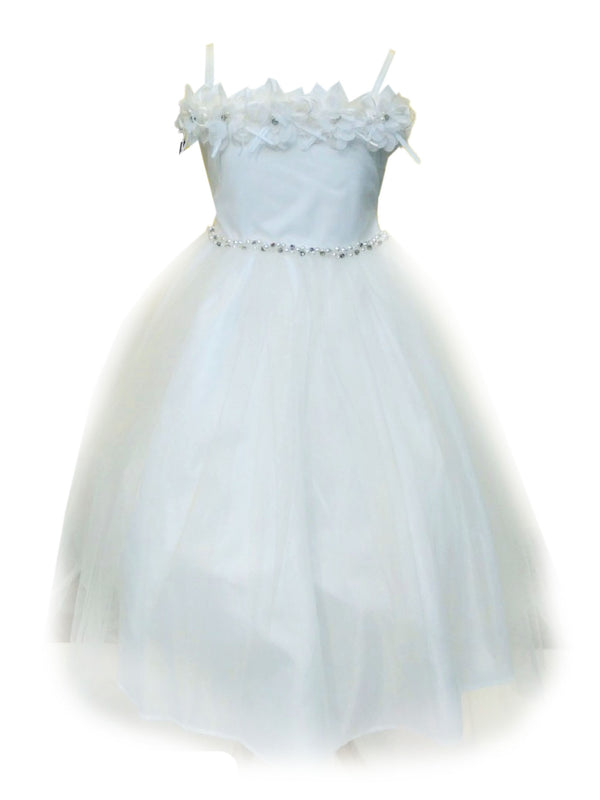 Big Girls Ivory Floral Off Shoulder Tulle Junior Bridesmaid Dress 8-16 - SophiasStyle.com