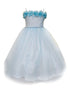 Little Girls Bahama Blue Floral Off Shoulder Tulle Flower Girl Dress 2-6 - SophiasStyle.com