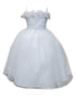Little Girls White Floral Off Shoulder Tulle Flower Girl Dress 2-6 - SophiasStyle.com