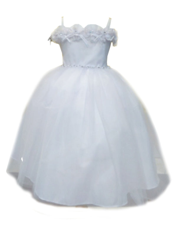 Little Girls White Floral Off Shoulder Tulle Flower Girl Dress 2-6 - SophiasStyle.com
