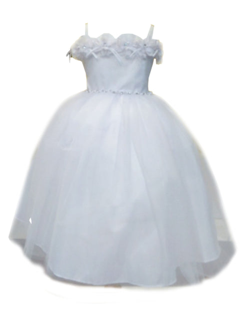 Little Girls White Floral Off Shoulder Tulle Flower Girl Dress 2-6 - SophiasStyle.com