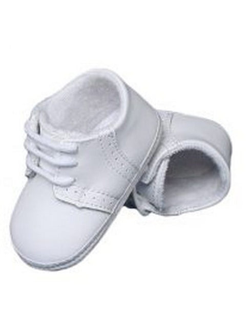 Baby Boys White Leather Saddle Oxford Perforated Crib Shoes 0-4 Baby - SophiasStyle.com