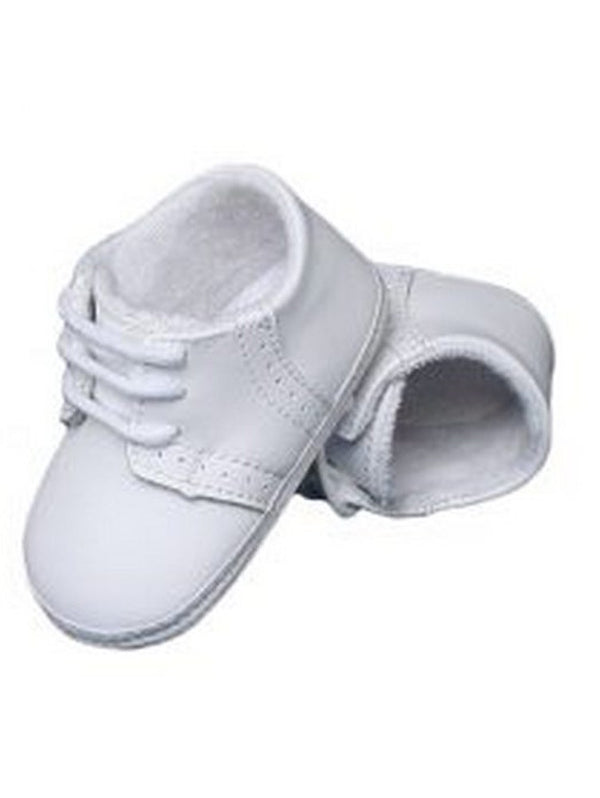 Baby Boys White Leather Saddle Oxford Perforated Crib Shoes 0-4 Baby - SophiasStyle.com