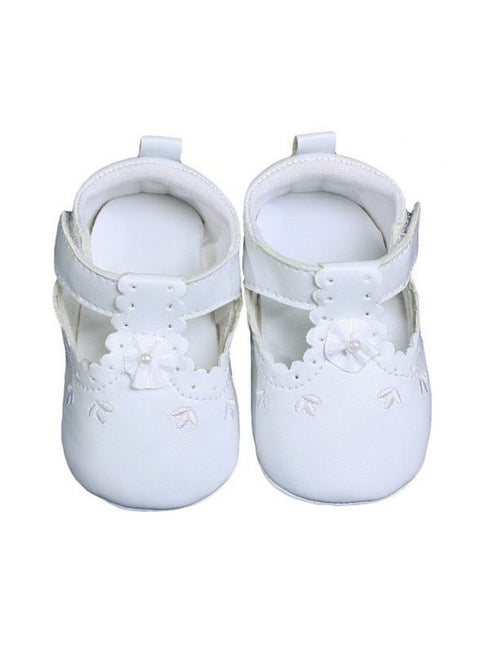 Baby Girls White Faux Leather Mary Jane Crib Shoes 3 Baby - SophiasStyle.com