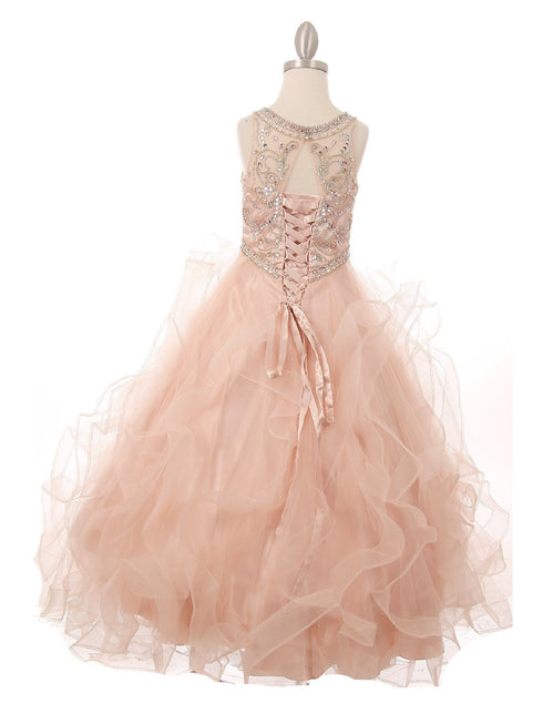 Big Girls Blush Ocean Waves Rhinestone Scoop Neck Pageant Dress 8-16 - SophiasStyle.com