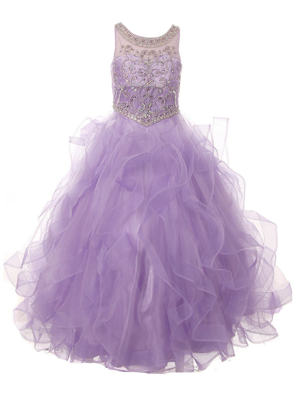 Little Girls Lilac Ocean Waves Rhinestone Scoop Neck Pageant Dress 2-6 - SophiasStyle.com