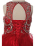 Big Girls Burgundy Ruffles Rhinestone Illusion Neck Pageant Dress 8-16 - SophiasStyle.com