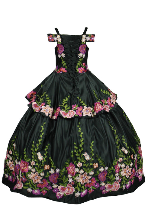 Cinderella Couture Little Girls Black Floral Embroidery Ball Gown 2-6 - SophiasStyle.com