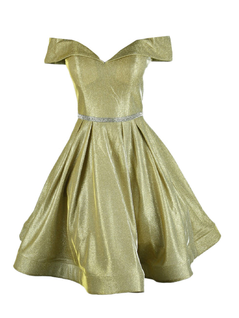 Cinderella Couture Gold Off Shoulder Junior Bridesmaid Dress for Women, Sizes XS-3XL - SophiasStyle.com