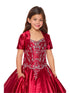 Little Girls Burgundy Cap Shoulder Rhinestone Beaded Fringe Ball Gown 2-6 - SophiasStyle.com