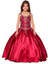 Little Girls Burgundy Cap Shoulder Rhinestone Beaded Fringe Ball Gown 2-6 - SophiasStyle.com