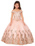 Big Girls Blush Off Shoulder Rhinestone Sweep Train Glitter Mesh Ball Gown 8-16 - SophiasStyle.com
