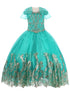 Little Girls Jade Off Shoulder Rhinestone Sweep Train Glitter Mesh Ball Gown 2-6 - SophiasStyle.com