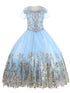 Little Girls Blue Off Shoulder Rhinestone Sweep Train Glitter Mesh Ball Gown 2-6 - SophiasStyle.com