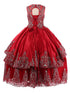 Little Girls Burgundy Metallic Coiled Embroidered Stone Flower Girl Dress 2-6 - SophiasStyle.com