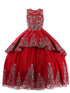 Little Girls Burgundy Metallic Coiled Embroidered Stone Flower Girl Dress 2-6 - SophiasStyle.com