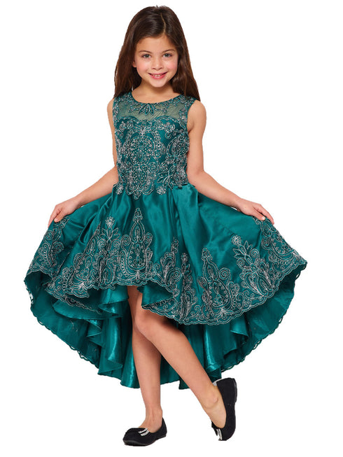 Little Girls Hunter Green Metallic Coiled Embroidered Flower Girl Dress 2-6 - SophiasStyle.com