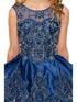 Little Girls Navy Metallic Coiled Embroidered Stone Flower Girl Dress 2-6 - SophiasStyle.com
