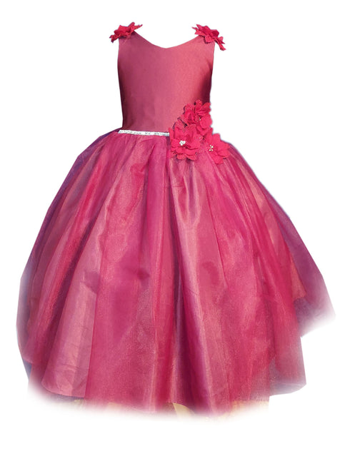 Big Girls Burgundy Beaded Flower Appliques Tulle Junior Bridesmaid Dress 8-16 - SophiasStyle.com