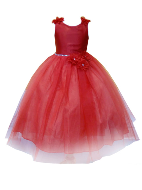 Little Girls Red Beaded Flower Appliques Tulle Flower Girl Dress 2-6 - SophiasStyle.com