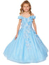 Bliss Big Girls Blue 3D Floral Applique Off Shoulder Ball Gown 8-16 - SophiasStyle.com