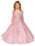 Bliss Little Girls Dusty Rose 3D Floral Applique Off Shoulder Ball Gown 2-6 - SophiasStyle.com