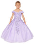 Bliss Little Girls Lilac 3D Floral Applique Off Shoulder Ball Gown 2-6 - SophiasStyle.com