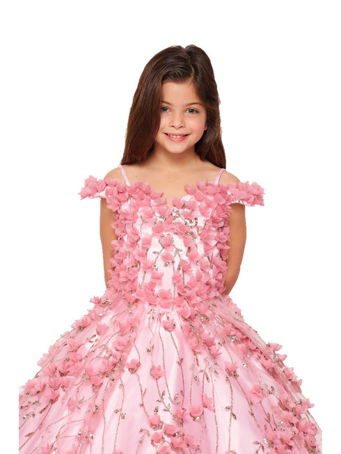 Bliss Little Girls Dusty Rose Off Shoulder 3D Floral Applique Ball Gown 2-6 - SophiasStyle.com