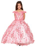 Bliss Big Girls Dusty Rose Off Shoulder 3D Floral Applique Ball Gown 8-16 - SophiasStyle.com
