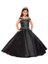 Big Girls Black Rhinestone Crepe Satin Off Shoulder Ball Gown 8-16 - SophiasStyle.com