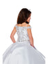 Little Girls White Rhinestone Crepe Satin Off Shoulder Ball Gown 2-6 - SophiasStyle.com