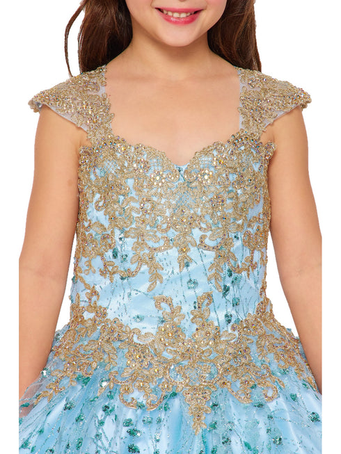 Bliss Girls Gold Coiled Stunning AB Rhinestone Ball Gown 2-16 - SophiasStyle.com