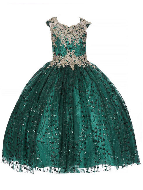 Bliss Girls Gold Coiled Stunning AB Rhinestone Ball Gown 2-16 - SophiasStyle.com