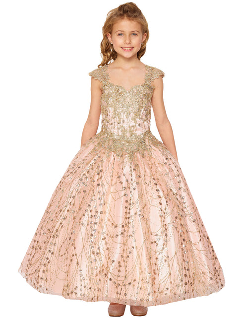 Bliss Girls Gold Coiled Stunning AB Rhinestone Ball Gown 2-16 - SophiasStyle.com