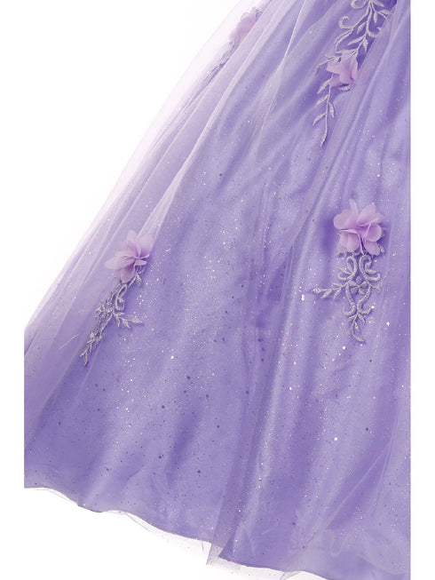 Bliss Big Girls Lilac 3D Floral Rhinestone Lace Applique Ball Gown 8-16 - SophiasStyle.com