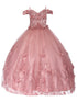 Bliss Little Girls Dusty Rose Sweetheart Off Shoulder 3D Floral Ball Gown 2-6 - SophiasStyle.com