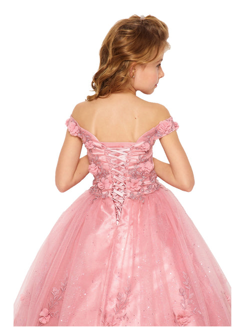 Bliss Little Girls Dusty Rose Sweetheart Off Shoulder 3D Floral Ball Gown 2-6 - SophiasStyle.com