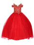 Bliss Big Girls Red Gold Coiled Rhinestone Off Shoulder Ball Gown 8-16 - SophiasStyle.com