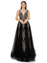 Bliss Golden Coil Lace Studded Illusion Tulle V-Neck Dress for Women, Sizes XS-3XL - SophiasStyle.com