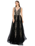 Bliss Golden Coil Lace Studded Illusion Tulle V-Neck Dress for Women, Sizes XS-3XL - SophiasStyle.com
