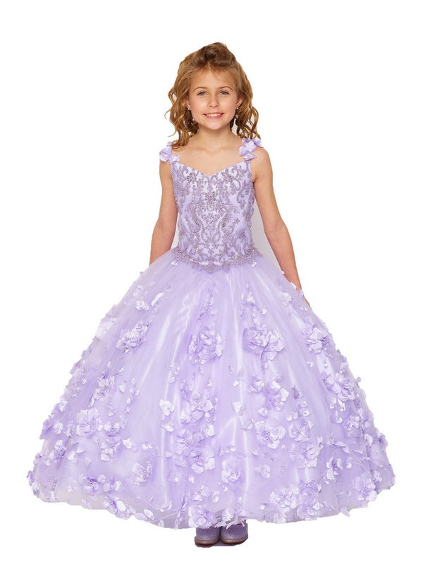 Bliss Big Girls Lilac 3D Stone Pearl Sweetheart Floral Cape Ball Gown 8-16 - SophiasStyle.com
