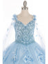 Bliss Little Girls Blue 3D Stone Pearl Sweetheart Floral Cape Ball Gown 2-6 - SophiasStyle.com